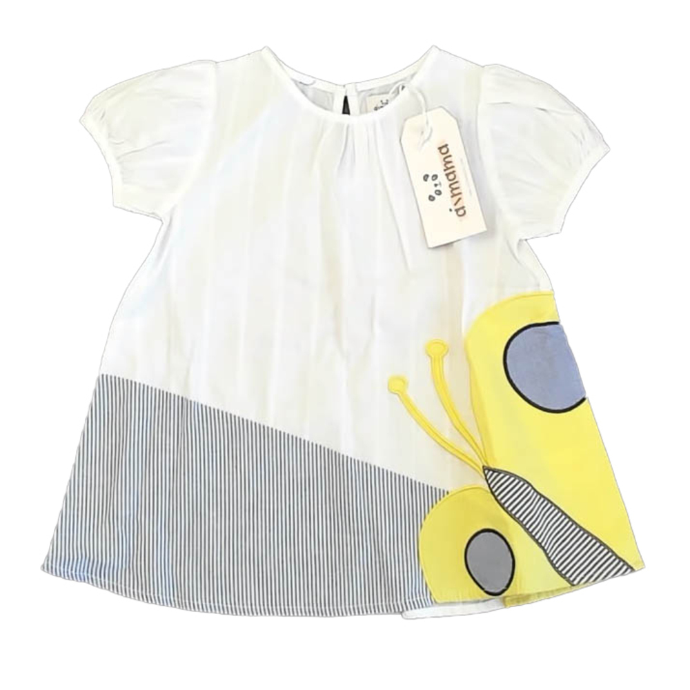 Aimama Girls White | Yellow Butterfly Dress size: 2-3T